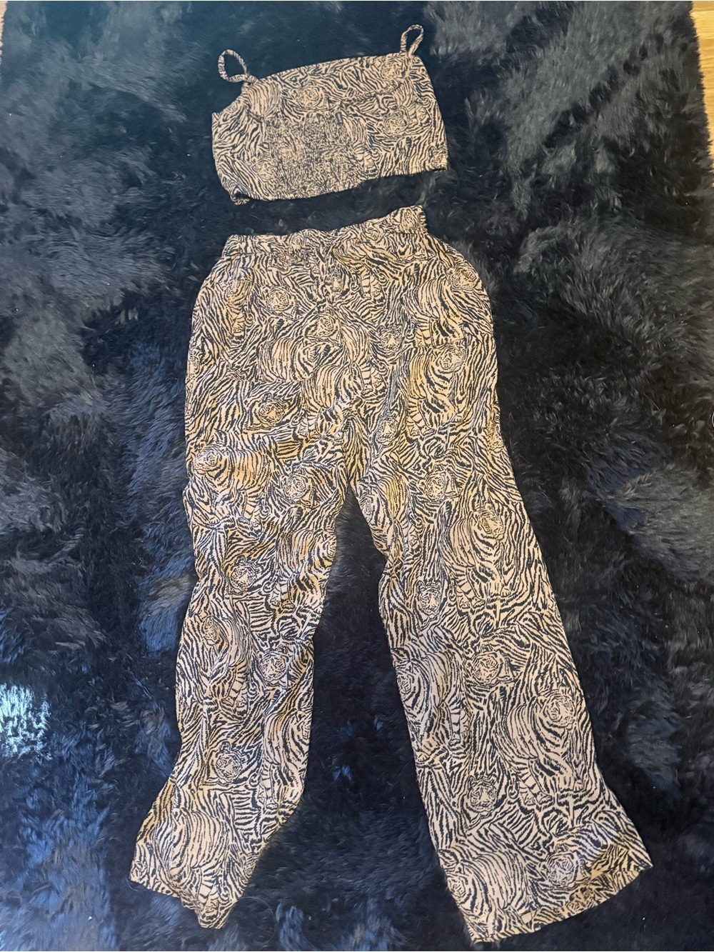Roark tiger High-Waist Wide-Leg Pant trousers with Matching Crop Top -